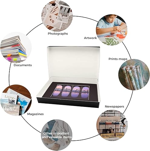 Vista 58 de Lineco, Caja de almacenamiento de archivos de museo de color tostado de 9 x 12 pulgadas, diseño frontal caído. Sin ácidos con borde de metal.