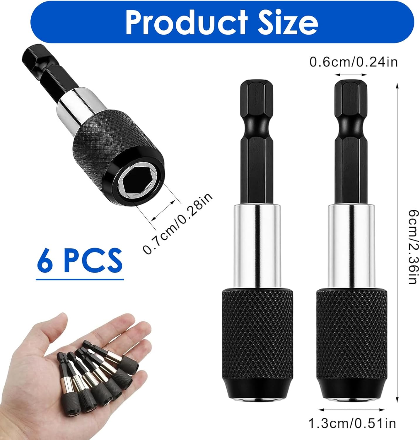 6 Pcs 1/4" 60mm Magnetic Bit Holder Powerful Magnet Bit Holder Compatible with Cordless Drills and Screwdrivers, Power Tools