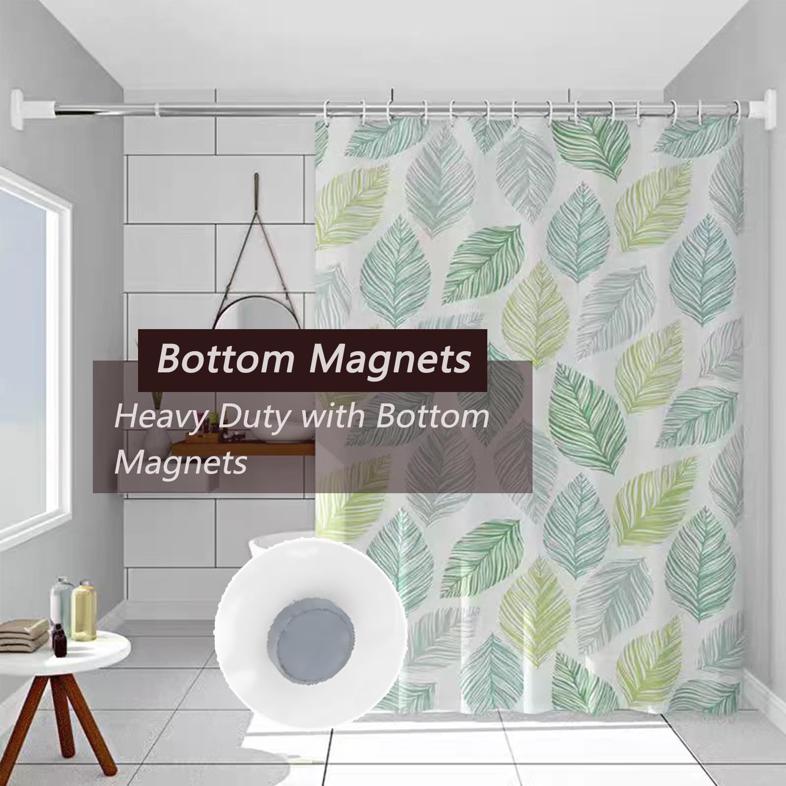 TIKABC Black PEVA Shower Curtain Liner - 72x72 Inch, Waterproof With Grommets & 3 Magnetic Weights