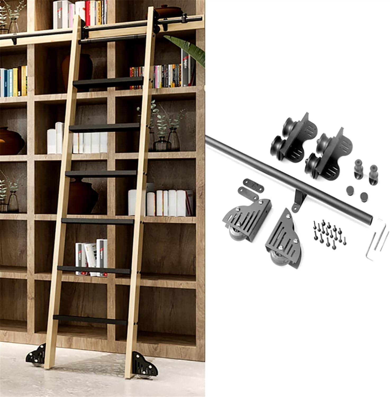 Rail d'échelle de bibliothèque en tube rond acier pour aménagement de loft moderne