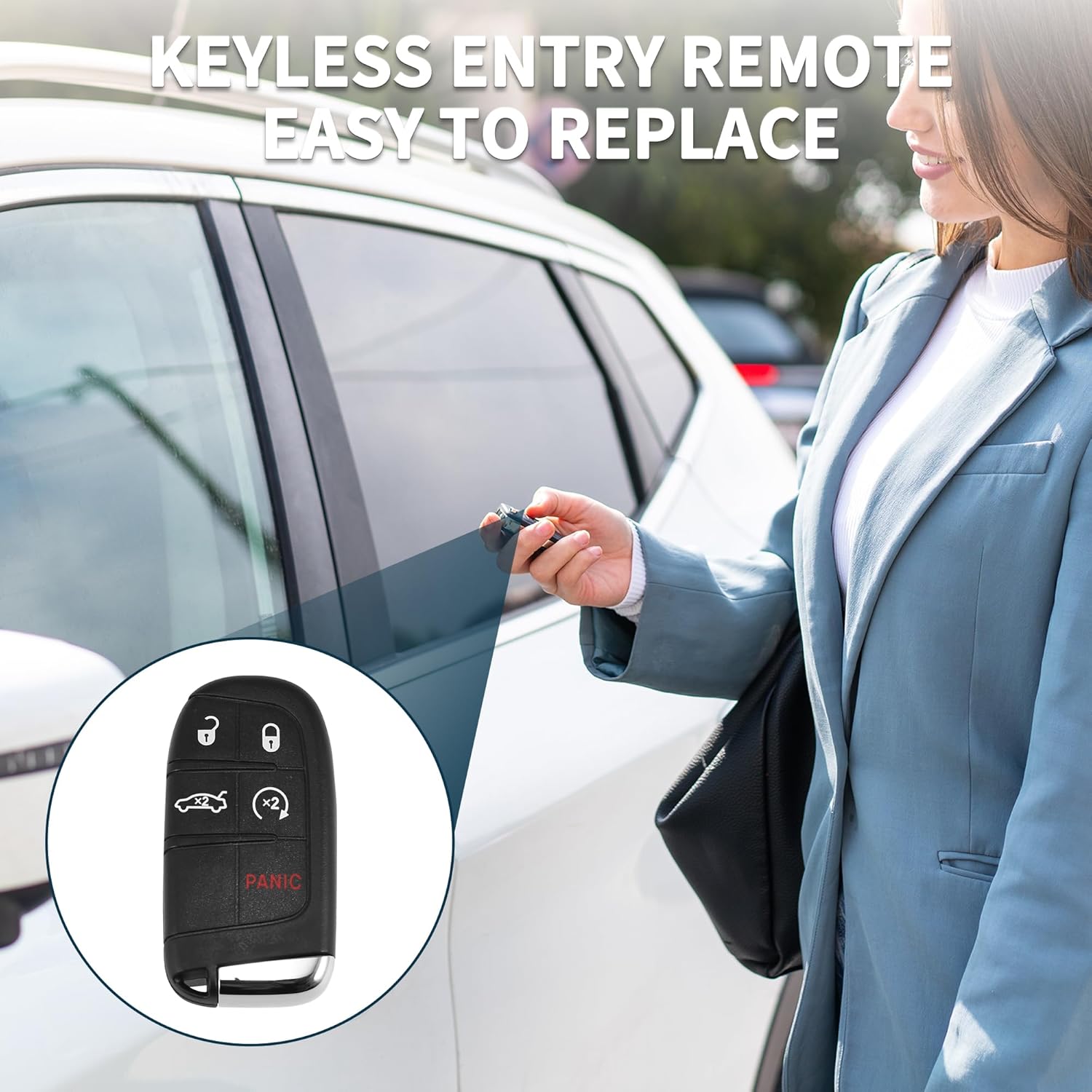 Keyless Entry Remote for Chrysler 300 2019-2022 433Mhz M3M-40821302, 68155687AB 5 Button Reusable | Control Replacement Car Key Fob 1 Pcs for Chrysler 200 2015-2017