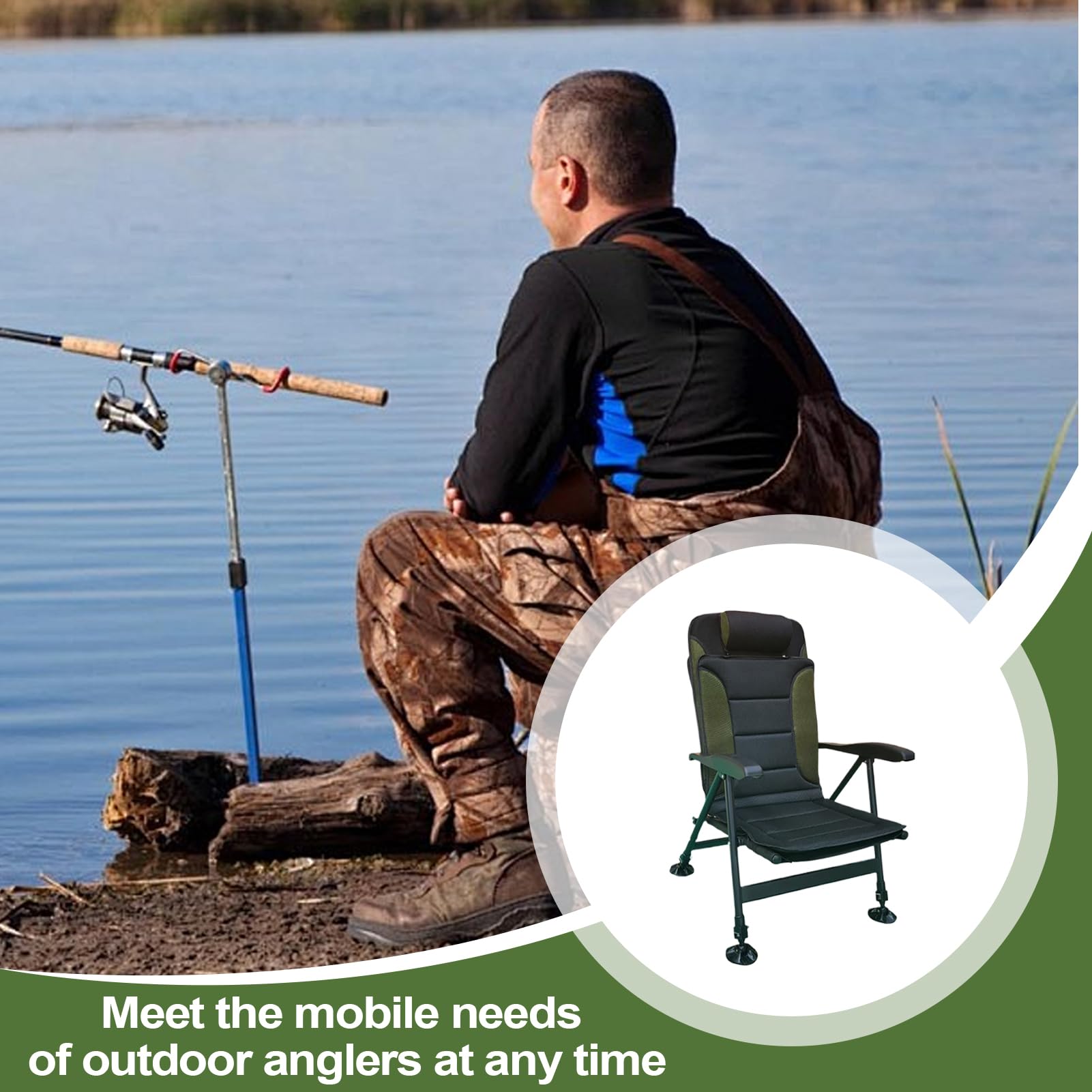 Chaises de pêche pour adultes – Tabourets de camping pliables, sièges portables pour pelouse et plage pour la randonnée en plein air et la pêche, design léger polyvalent