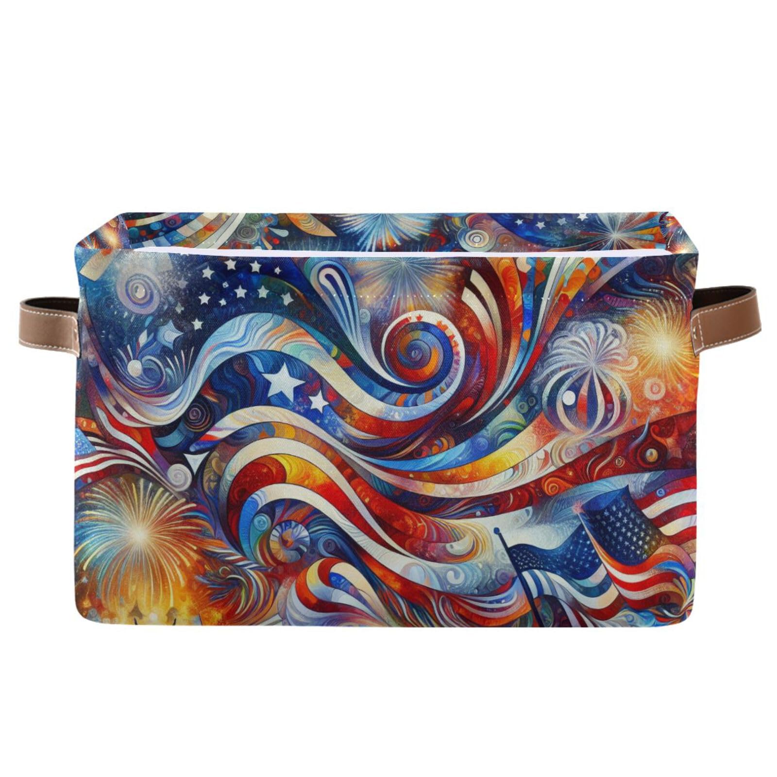 PaChyLuu Independence Storage Basket Bin Canvas Fabric Organizer Toys Basket with Handles for Home Office Nursery, Clothes, Gifts, 1 Pcs