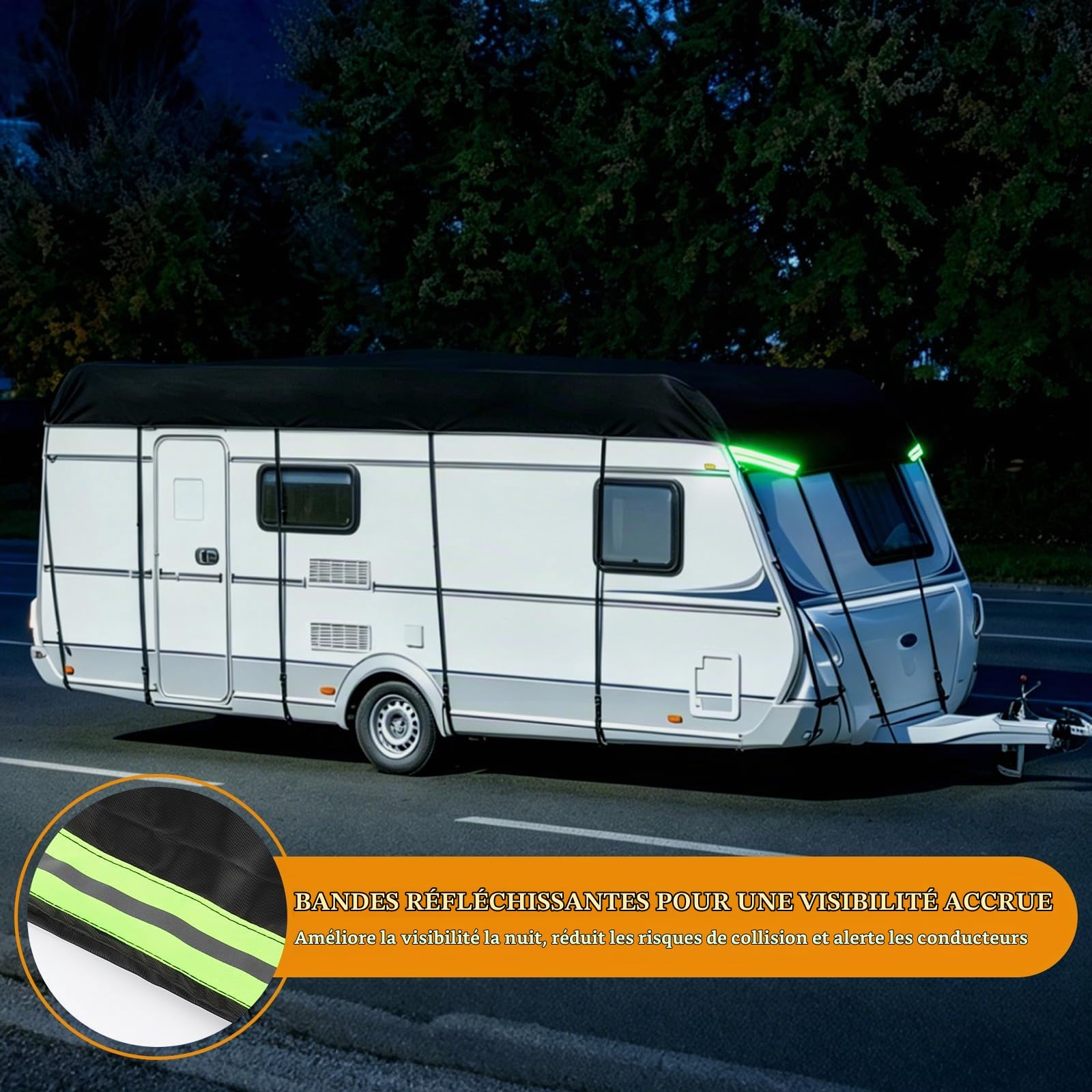EXLECO Bâche de protection pour caravane 7,5 x 3 m - Imperméable - Résistante au soleil - Résistante aux intempéries - Pour camping-car de voyage - Bâche de protection de toit en tissu Oxford 210D