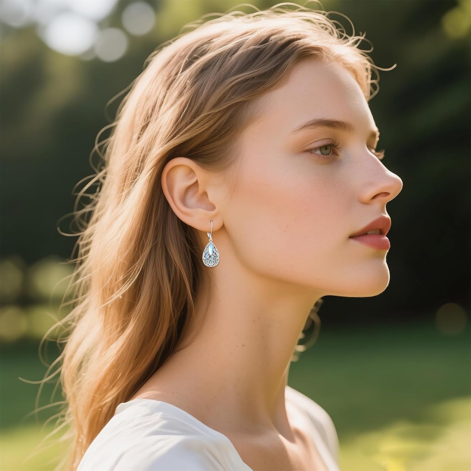 Dragonfly Filigree Earrings Sterling Silver Teardrop Abalone Shell Drop Dangle Earrings Filigree Leverback Earrings Jewelry - Image 2