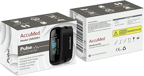 Miniatura 5 de AccuMed CMS-50D1 Medidor de pulso y oxígeno en sangre para dedo SpO2 Monitor con estuche para transportar. correa y batería, aprobado por la FDA CE,