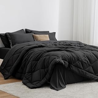 Love's Cabin King 7-Piece Black Comforter Set - All-Season Bed in a Bag with Fluffy Comforter, Sheets & Shams