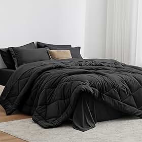 Love's cabin Conjunto de edredom tamanho king preto, 7 peças de cama king size em uma bolsa, conjunto de cama para todas as estações com 1 edredom, 1 lençol de cima, 1 lençol com elástico, 2 fronhas e