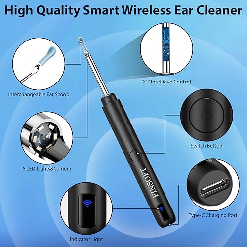 Miniatura 3 de FINSOFT Cámara con herramienta de eliminación de cera de oído, limpiador de oídos con cámara, kit de limpieza de eliminación de cera de oídos con