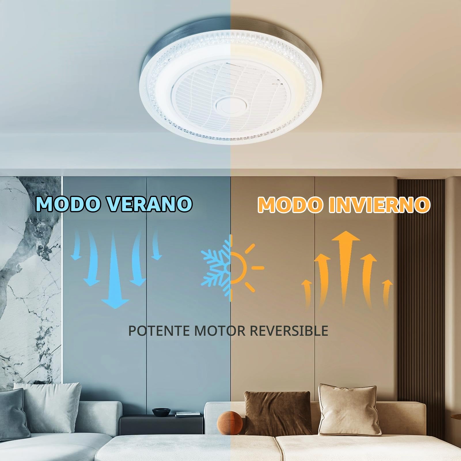 Lampara de techo con Ventilador | 3000K-6500K Plafon LED | Ø50cm Ventiladores Techo con Luz y Mando, 6 Velocidades, Tiempo, Silencioso, LED Ceiling Fan with light para Dormitorio Cocina Salon