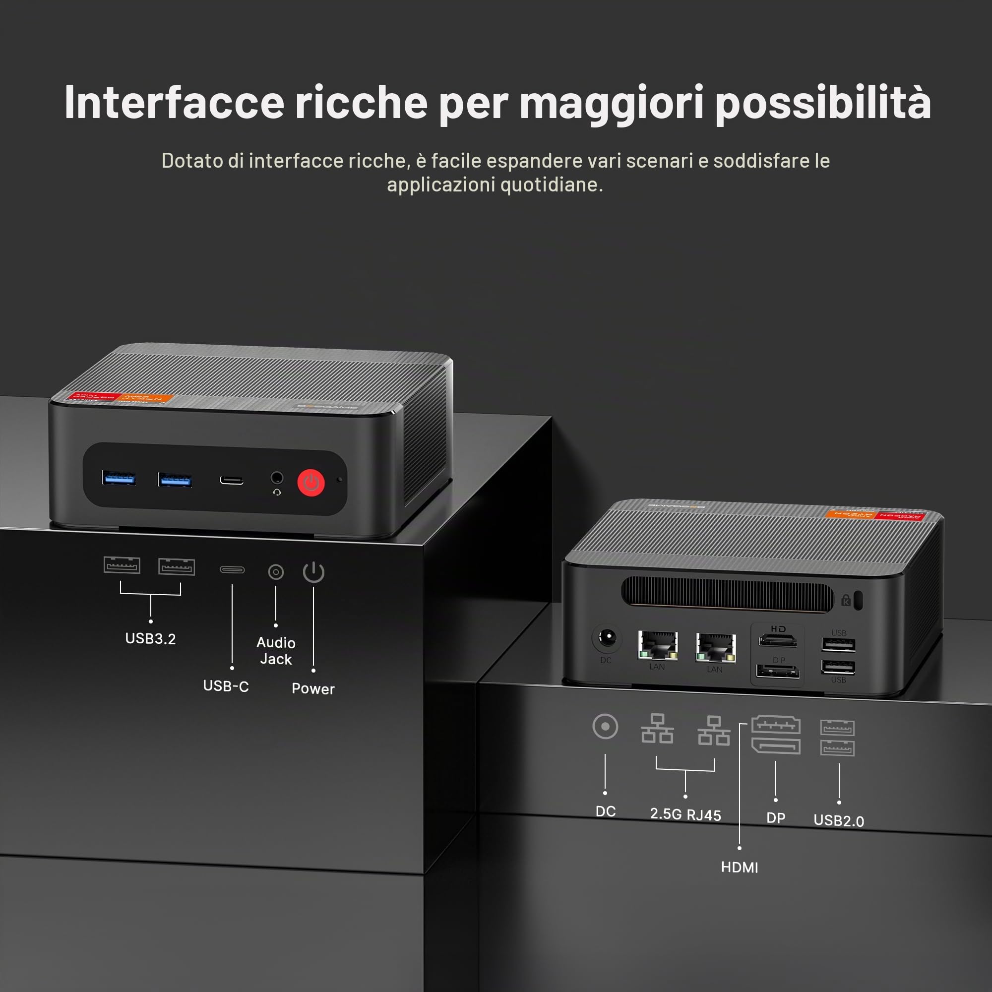 BOSGAME P4 Ultra AMD Ryzen 7 7730U 16 GB DDR4 512 GB SSD Mini-PC | Windows 11 Pro, 8C/16T, 4K a 60 Hz con triplo display, HDMI, Type-C, USB 3.2, DUAL LAN, Wi-Fi 6E, BT 5.2 Mini-PC