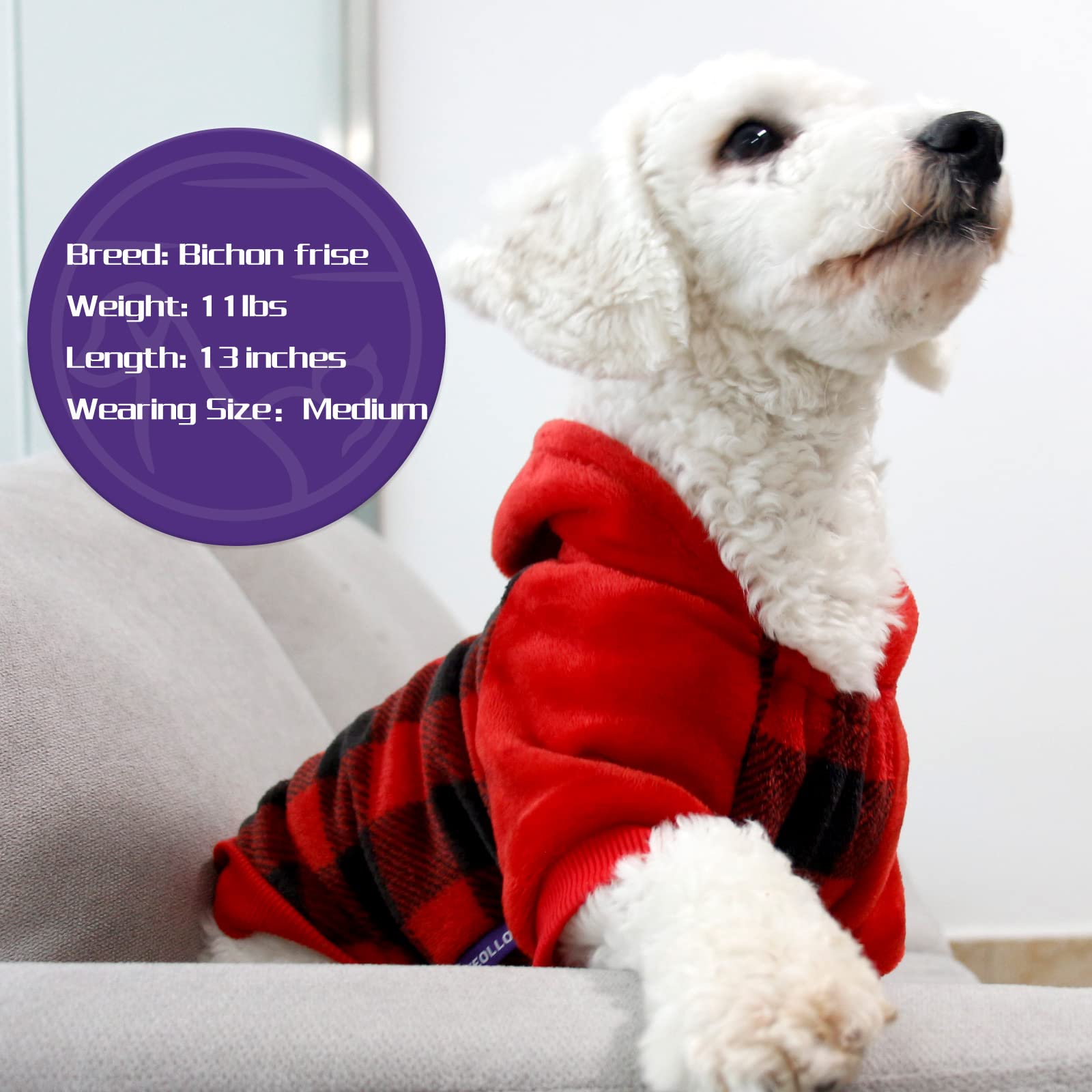 cyeollo Dog Hoodie Sweatshirt Buffalo Plaid Dog Flannel Sweater with Hat Winter Thermal Warm Dog Clo Reflective Dog Sweater Cyeollo Dog Sweater - Knit Turtleneck For