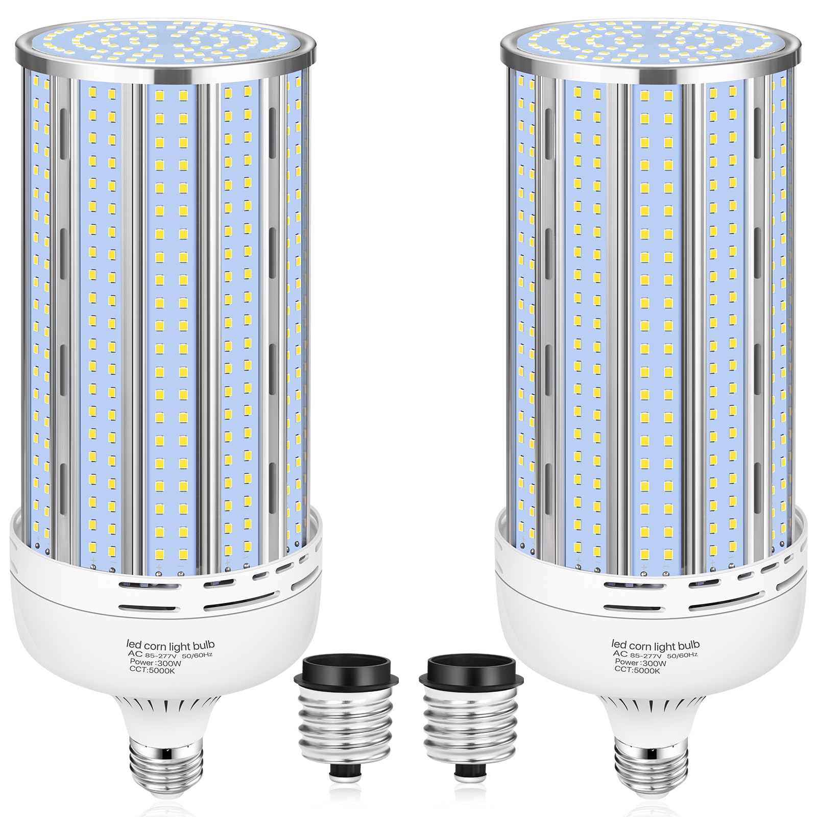 Photo 1 of XYCN 2 Pack 300W Corn LED Light Bulb Fanless,5000K Daylight(3000 Watt Equivalent) E26/E39 Large Mogul Base LED Cob Lamp 44,000LM for Outdoor Indoor Garage Warehouse Factory Workshop Street Backyard