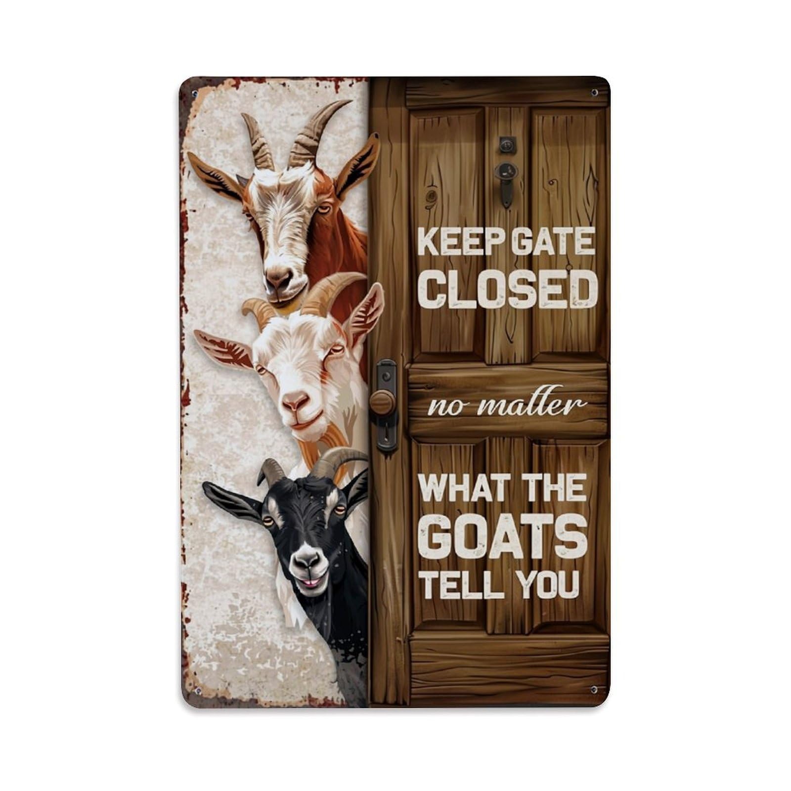 Jdyaojiesheng Vintage Goat Faces Gate Sign Tin Sign Retro Metal Wall Decor Metal Poster, Home Bar Garage Farmhouse Cafe Wall Art Decoration 8X12inches