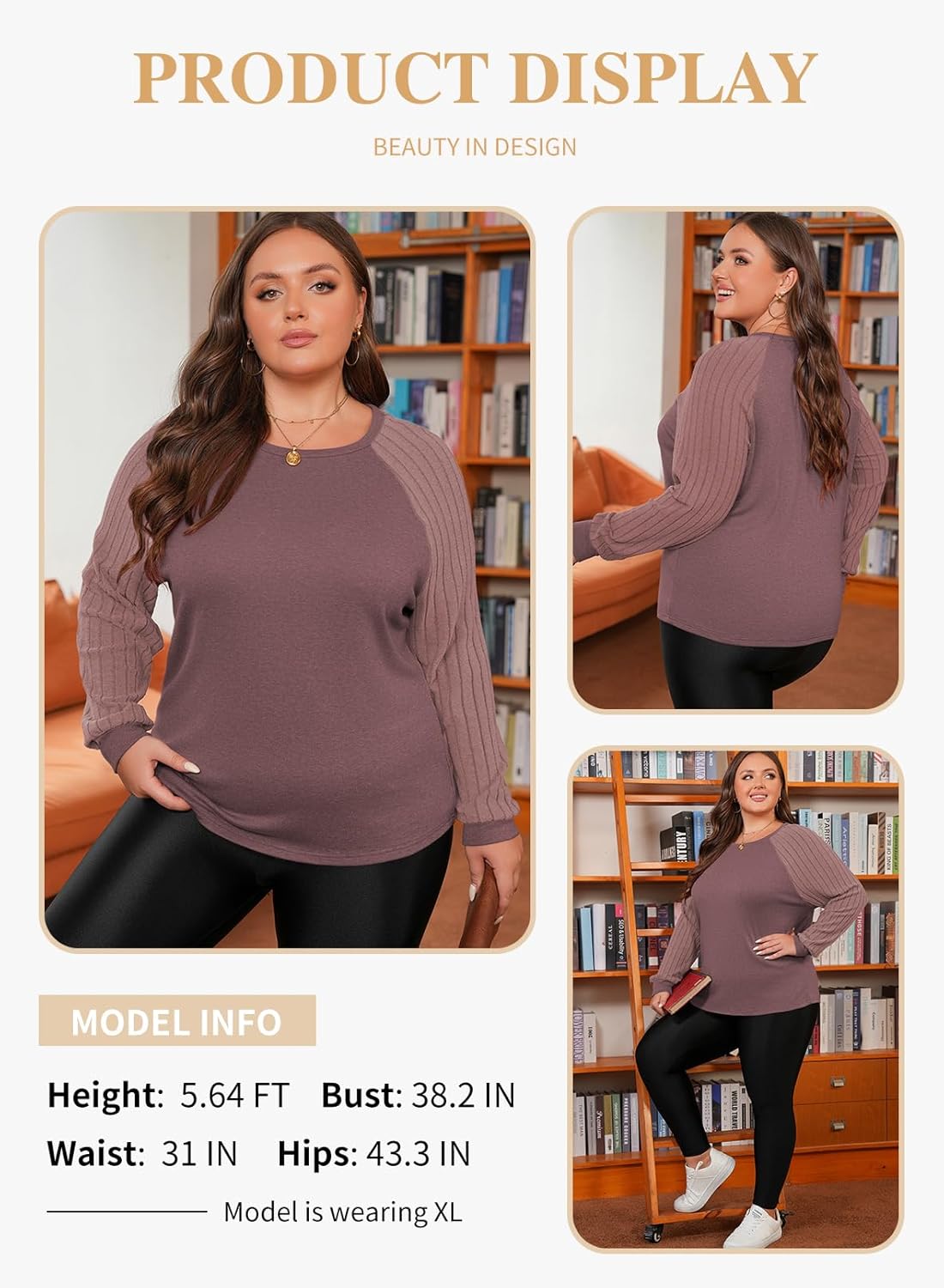 Eytino Plus Size Tops for Women Casual Crewneck Raglan Long Sleeve Shirts Loose Lightweight Tunics(1X-5X) - Image 3