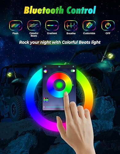 Miniatura 2 de KEMIMOTO UTV - Espejos laterales iluminados, espejo UTV de aluminio RGB con 29 modos de color para barra antivuelco de 1.6 a 2 pulgadas, compatible