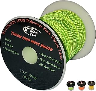 Blaze Line 100% Polyester Climbing Throw Line Rope 2 mm (1/12 in) 150 ft Stool Cord 200 lbs Tensile Strength (Neon Green)