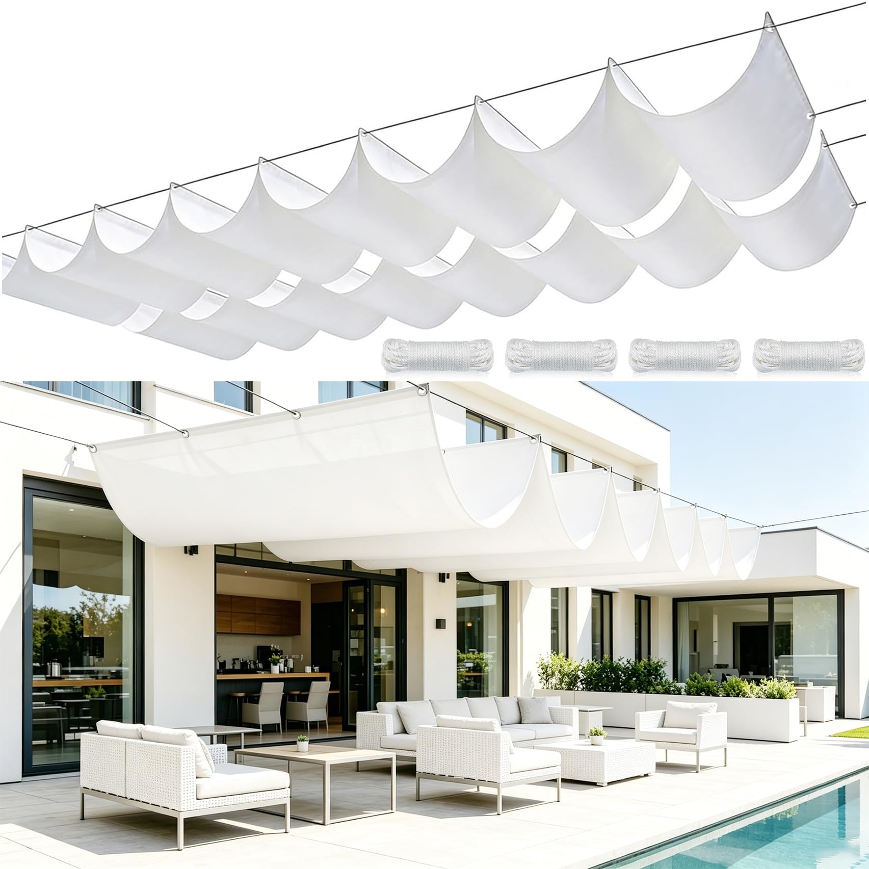 Voile d'ombrage 50x900 cm stop chaleur et pluie bâche blanche anti-UV