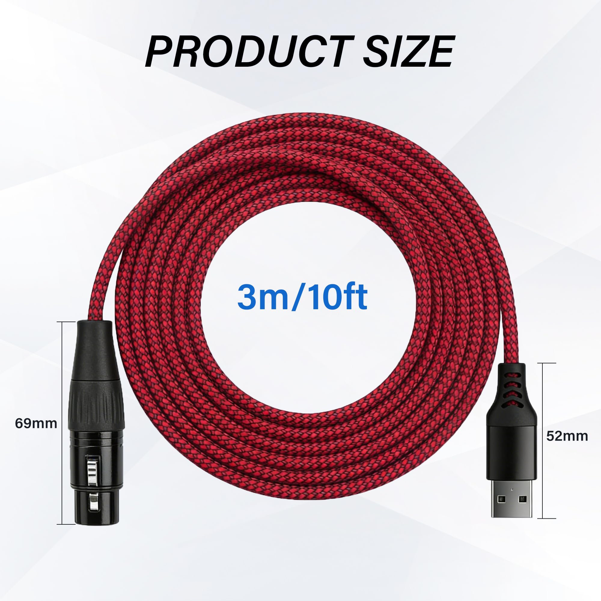 Cavo audio intrecciato da XLR a USB, 3 m, da XLR femmina a 3 pin a USB A, per microfono, connessione Devic di registrazione (3 m)