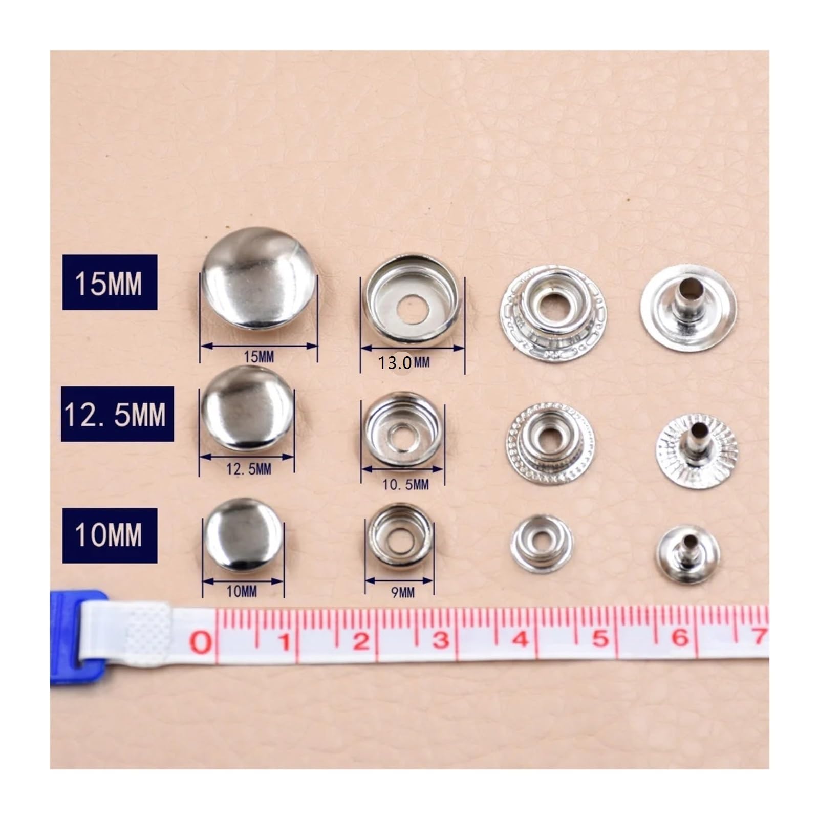 Snap Fasteners Botón Die Troquel de botón a presión 15/12,5/10 mm metal | Máquina de prensa, moldes, troqueles, herramientas de instalación de botones(MOLD and 50 buttons-02,12.5MM)