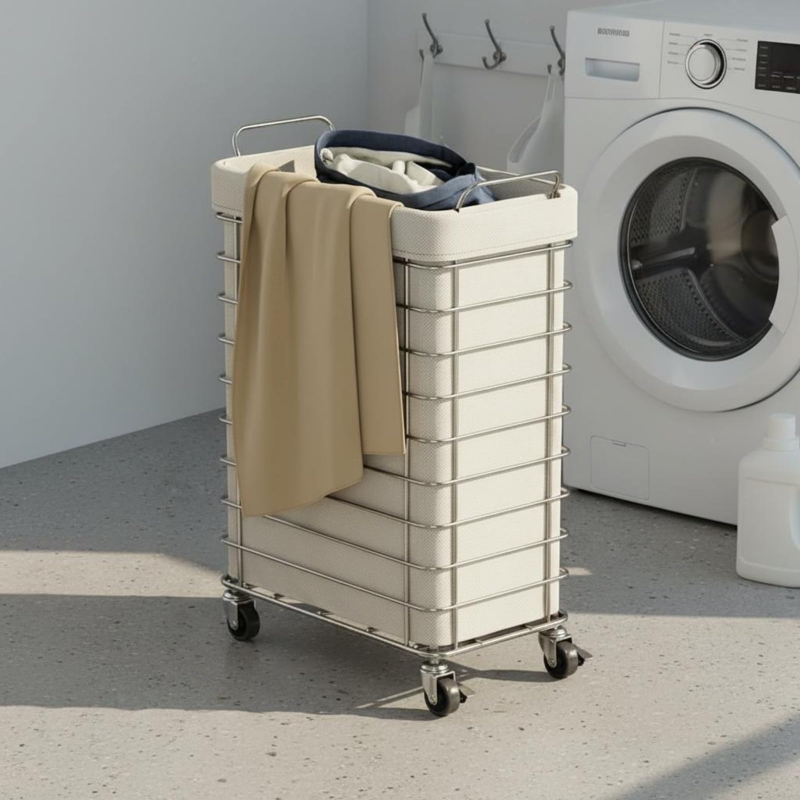 Cesto de Ropa con Ruedas Gran Capacidad Cubo de Lavandería Multifuncional Cesto Ropa Ventilado para Baño, Cesto De Ropa Sucia Con Bolsa De Almacenamiento