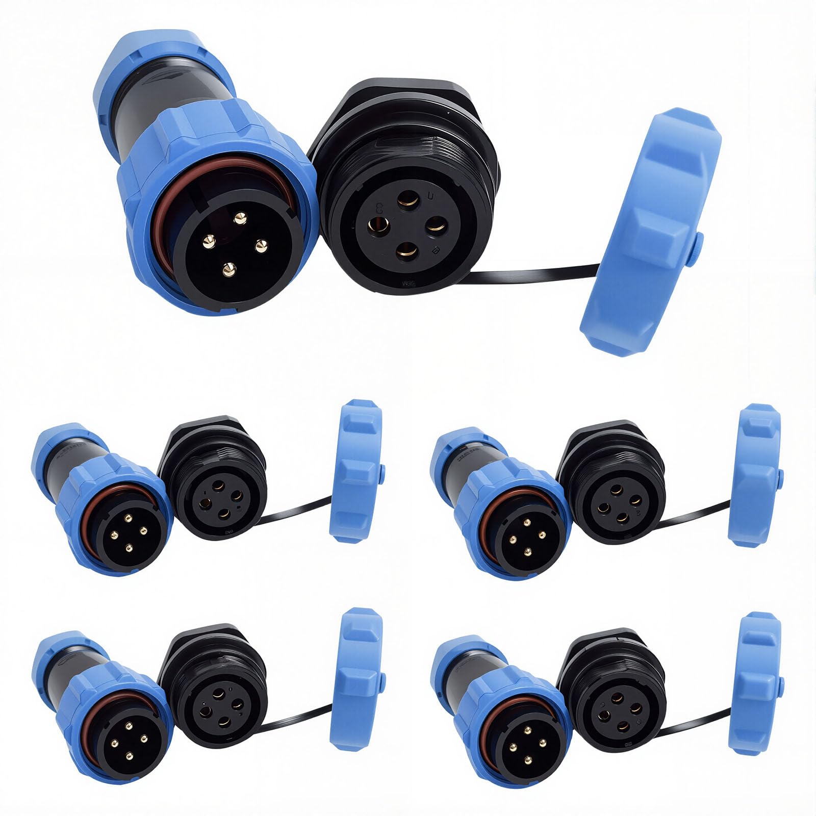 5Sets IP68 Waterproof Aviation Plug Socket Circular Rear nut Connector 2 3 4 5 7 9 12 pin SP21 Connector (4P)