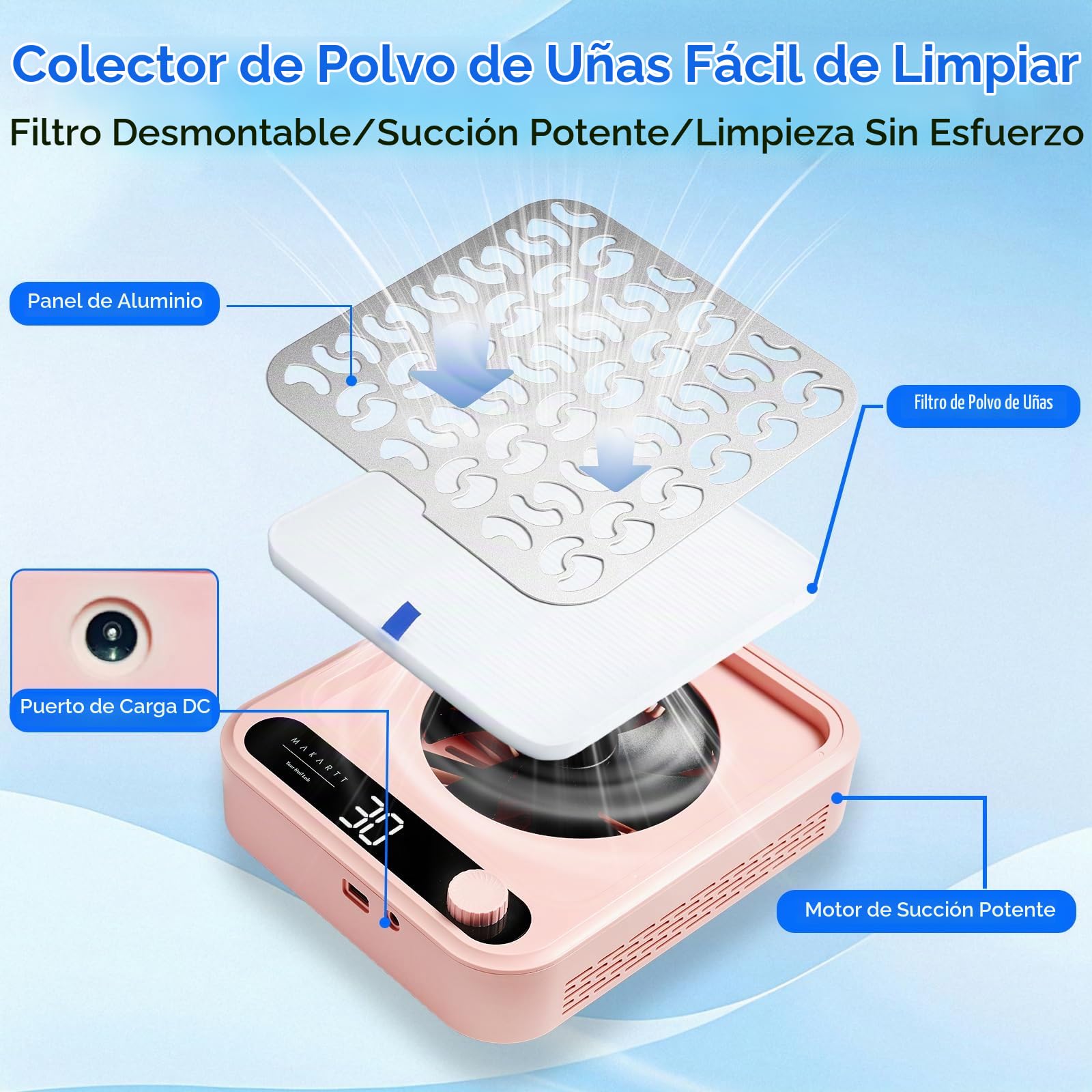 Makartt Larina Professional - Aspiradora de uñas con pantalla LED