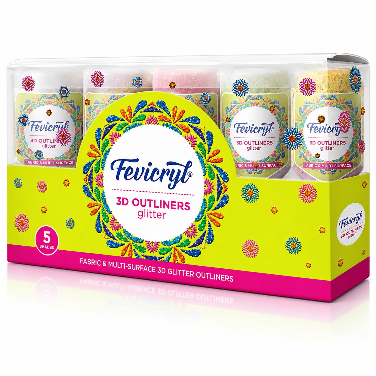 HUNNY-BUNCH® Fevicryl 3D Outliners Glitter Kit 20ml x 5 | Fabric and Multi-Surface 3D Outliners Assorted Pack, Multi Colour | DIY | Craft Decoration | Art & Craft | Ideal for Artists-image-36