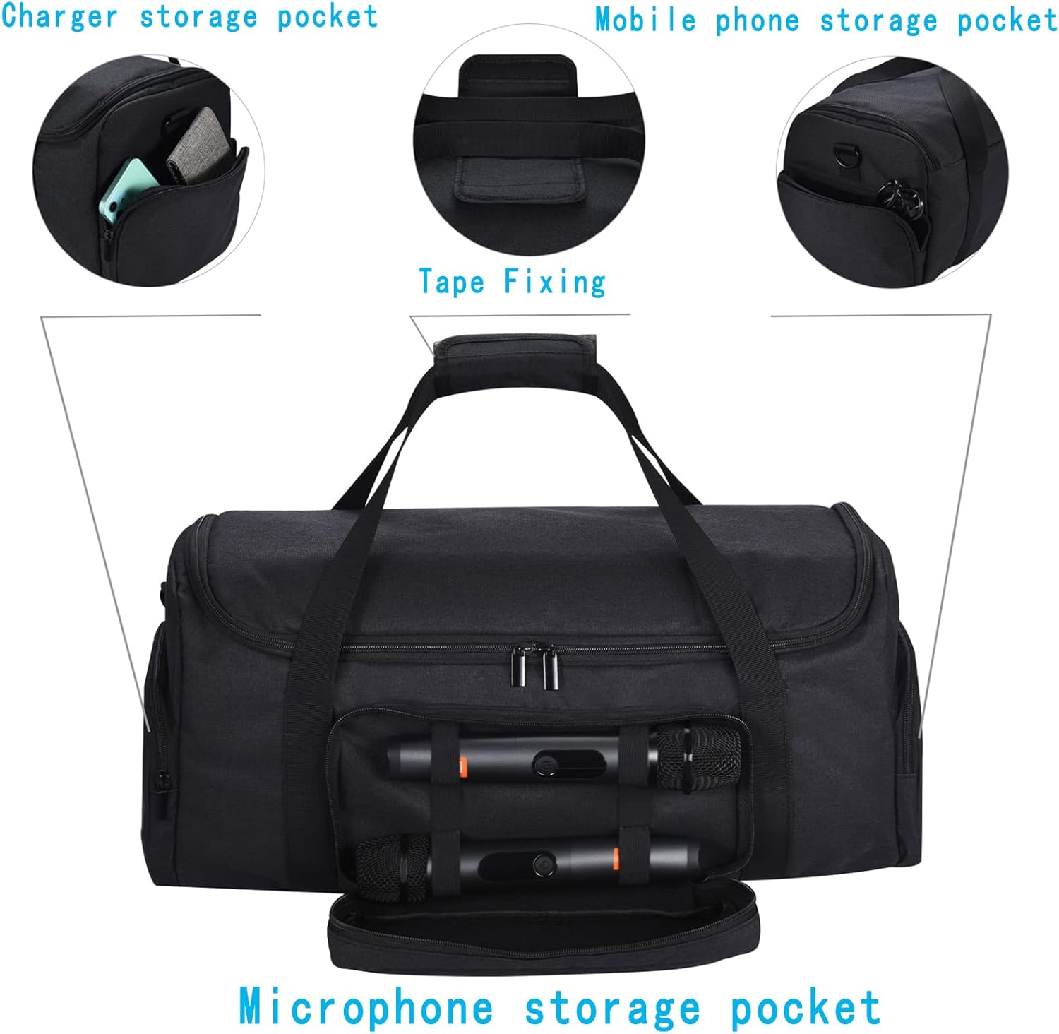 Case for JBL PartyBox On The Go Party Speaker,Tote Bag for PartyBox On-The-Go Rugged Shoulder Bag, Extra Storage Pockets for Microphones,Cable,Phone and Accessories(Black) - Image 3