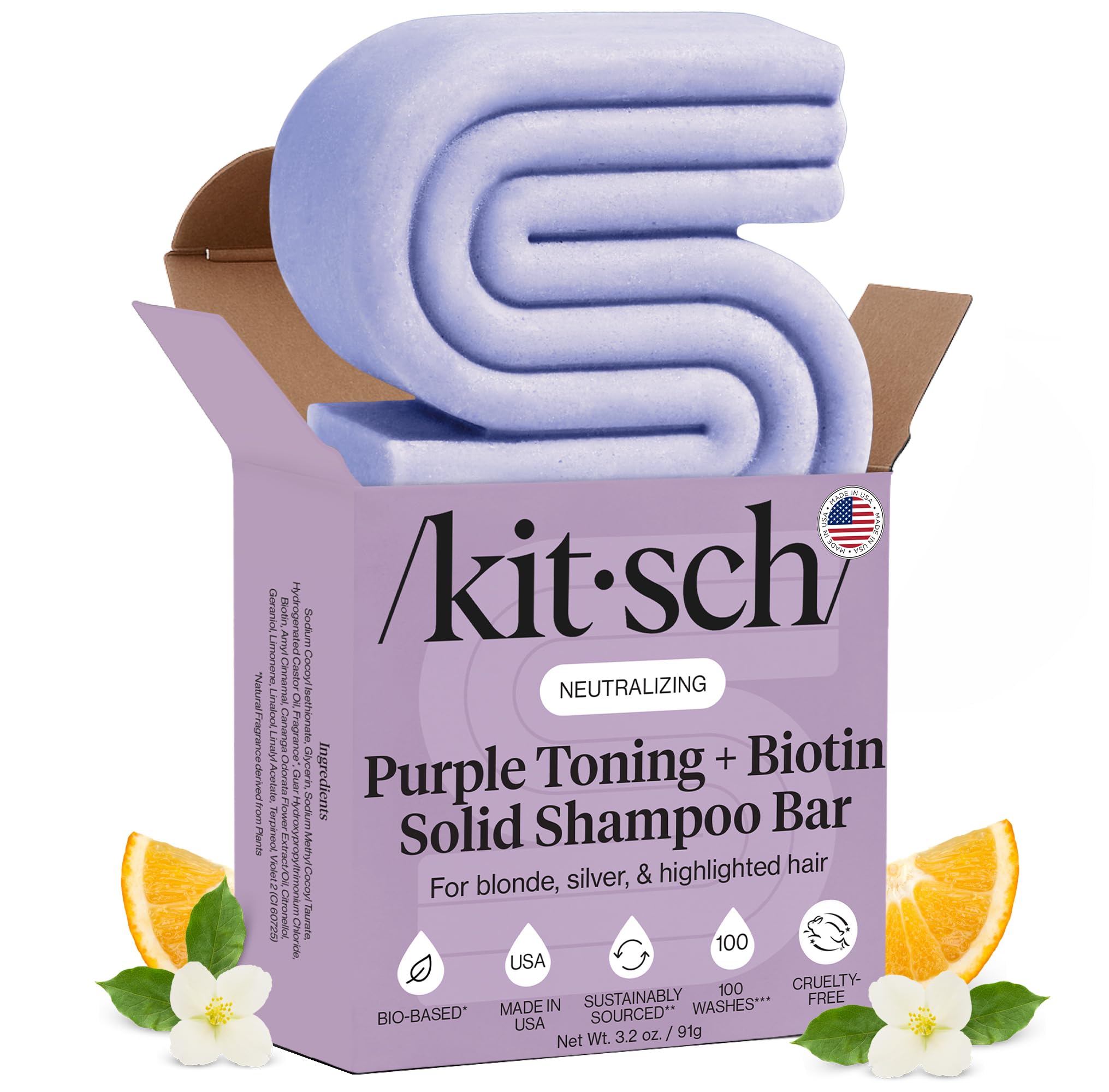 Kitsch Purple Shampoo Bar for Blonde Hair - Toning Purple Shampoo Bars with Biotin for Strengthening Hair & Neutralising Brassy Tones Vegan Solid Shampoo Bar for Hair Shine Zero Waste, 95ml