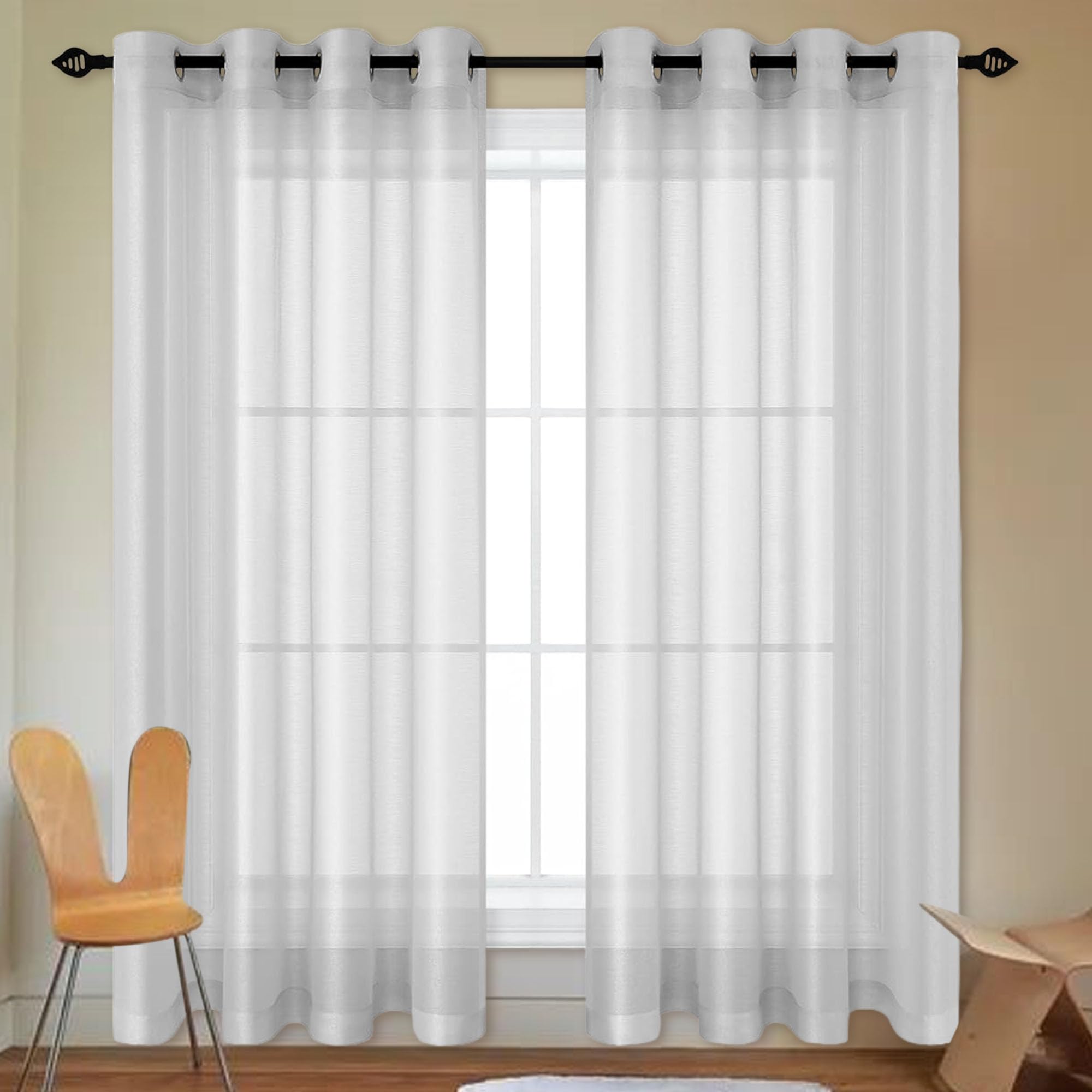ZHIQXUE Sheer Curtains 260 x 160 cm Semi Transparent Transparent Voile Grommet Curtains Contemporary for Kids, Girls Bedroom, Bedroom Living Room, Light Grey