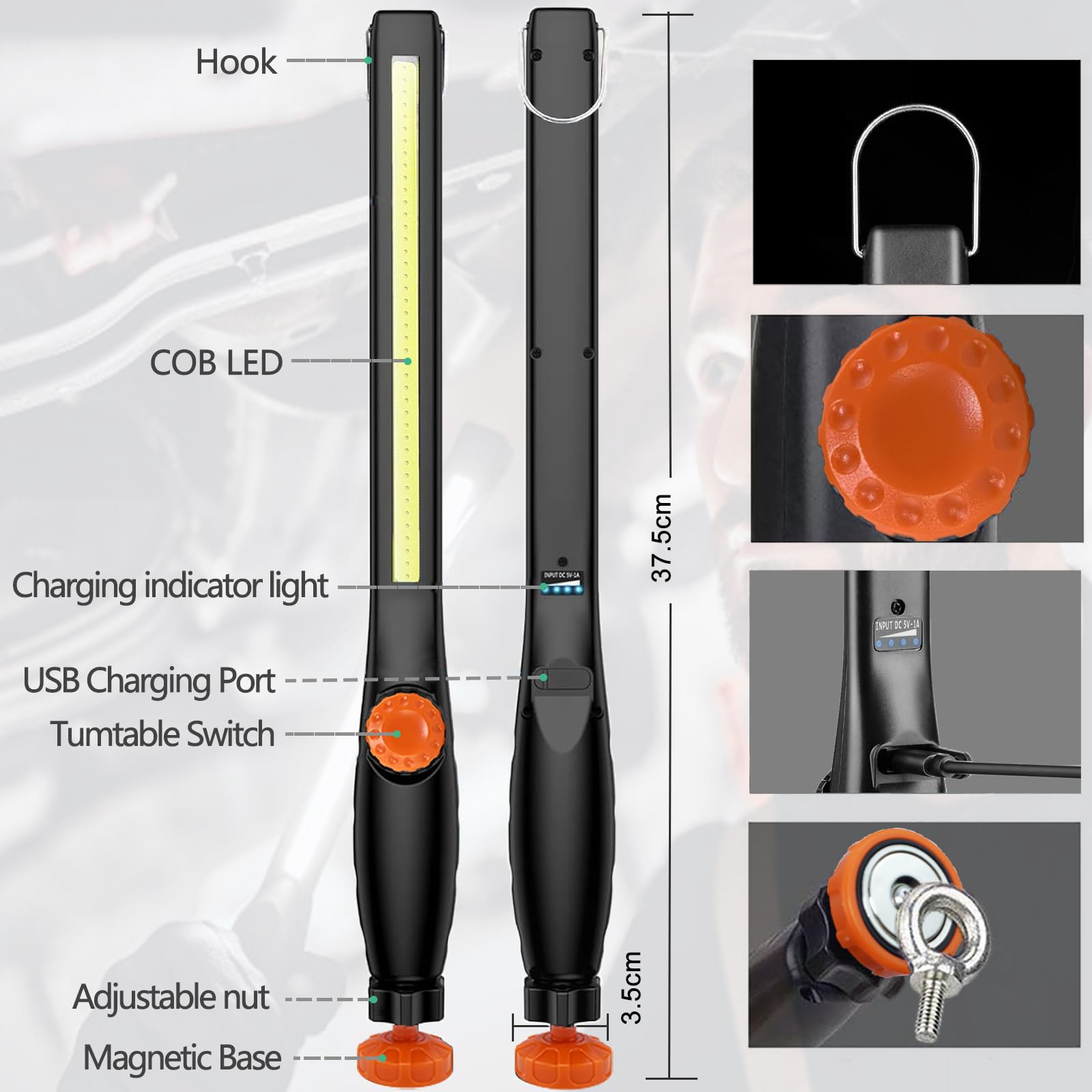 Lampe de travail LED rechargeable à rotation magnétique et USB à 360 degrés, lampe d'inspection LED rechargeable, lampe d'inspection pour la maison, l | Leroy Merlin Lampe de travail LED rechargeable à rotation magnétique et USB à 360 degrés, lampe d'inspection LED rechargeable, lampe d'inspection pour la maison, l | Leroy Merlin