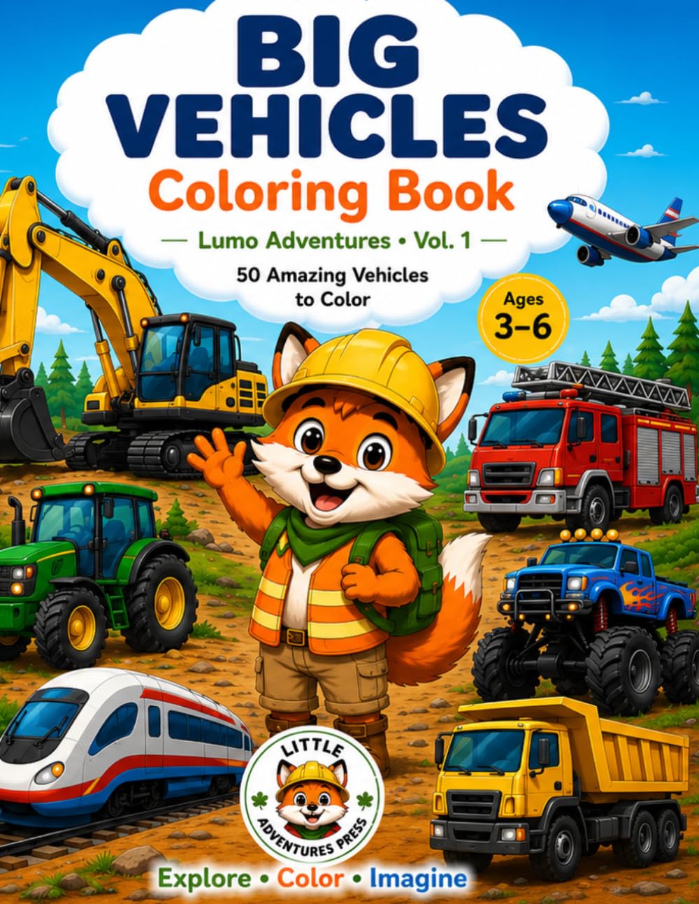 Big Vehicles Coloring Book: 50 amazing Vehicles to color (Lumo Adventures)