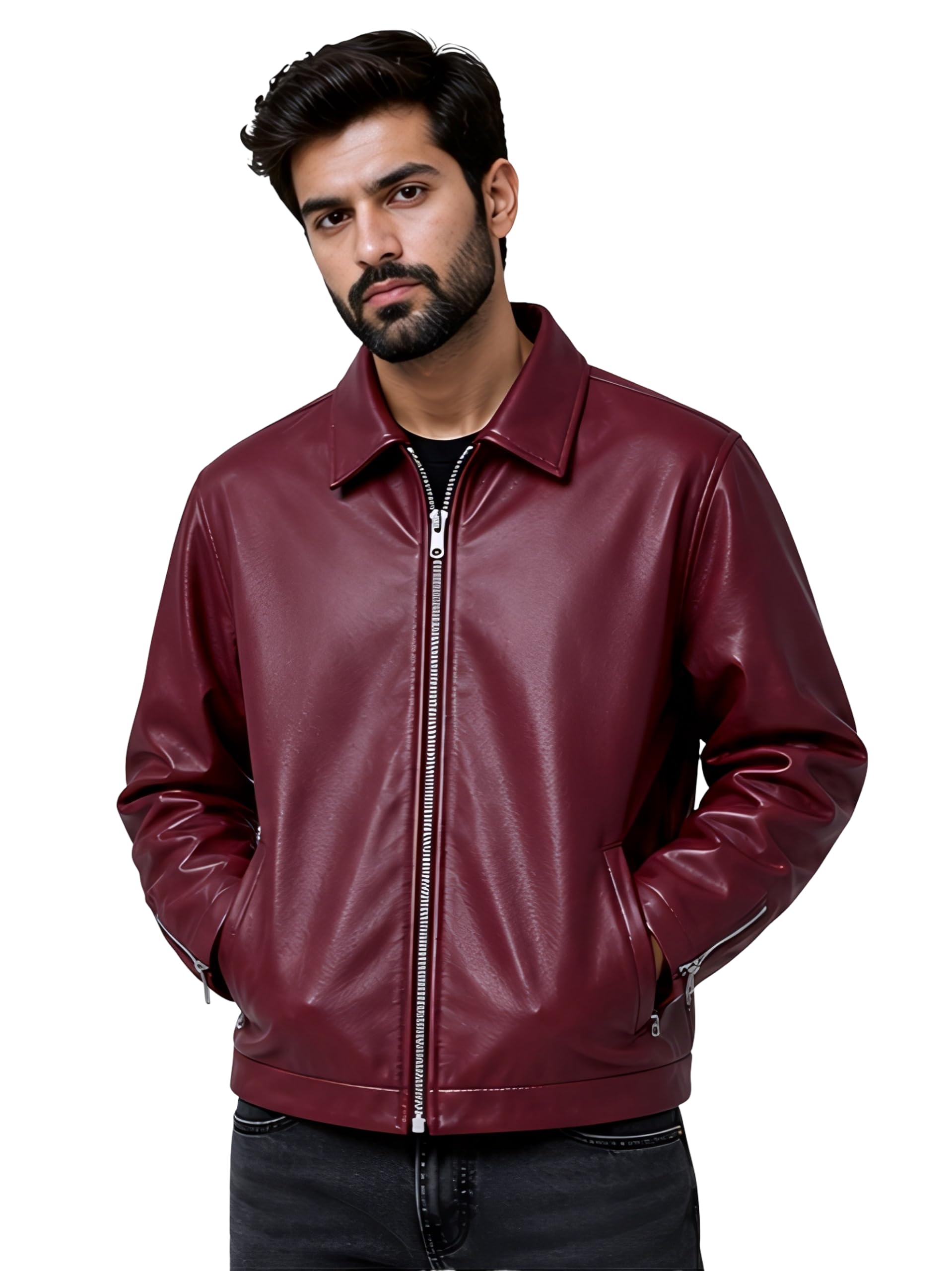 Men's Faux Leather Jacket for Men Stylish Biker Motorcycle Jacket with Zip Closure Shirt Collar Regular Fit Casual Winter Jacket Long Sleeve-picture-47