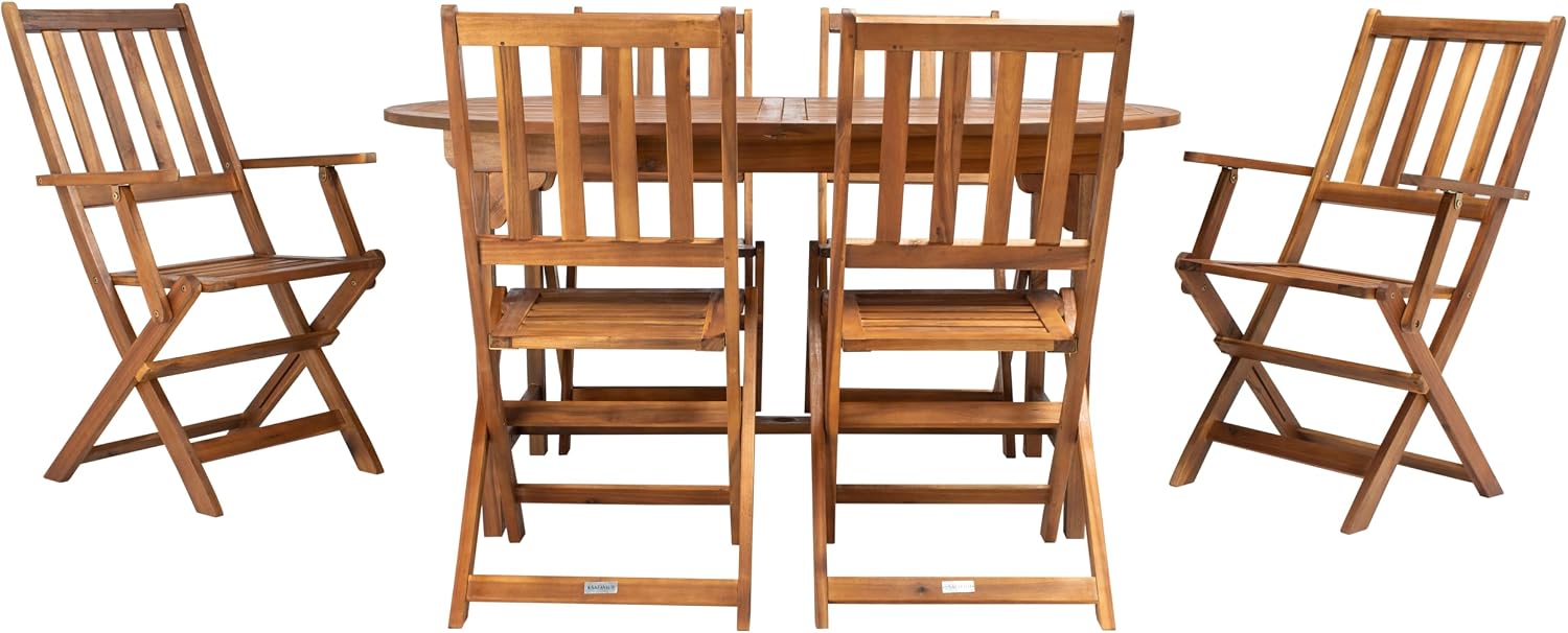 SAFAVIEH Outdoor Collection Hikaru Natural Brown Solid Wood Extendable Dining Set