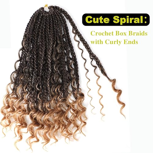 Miniatura 6 de Trenzas de caja bohemia de 14 pulgadas, 7 paquetes de trenzas de caja Goddess de cabello de ganchillo preanudado para mujeres negras, cabello