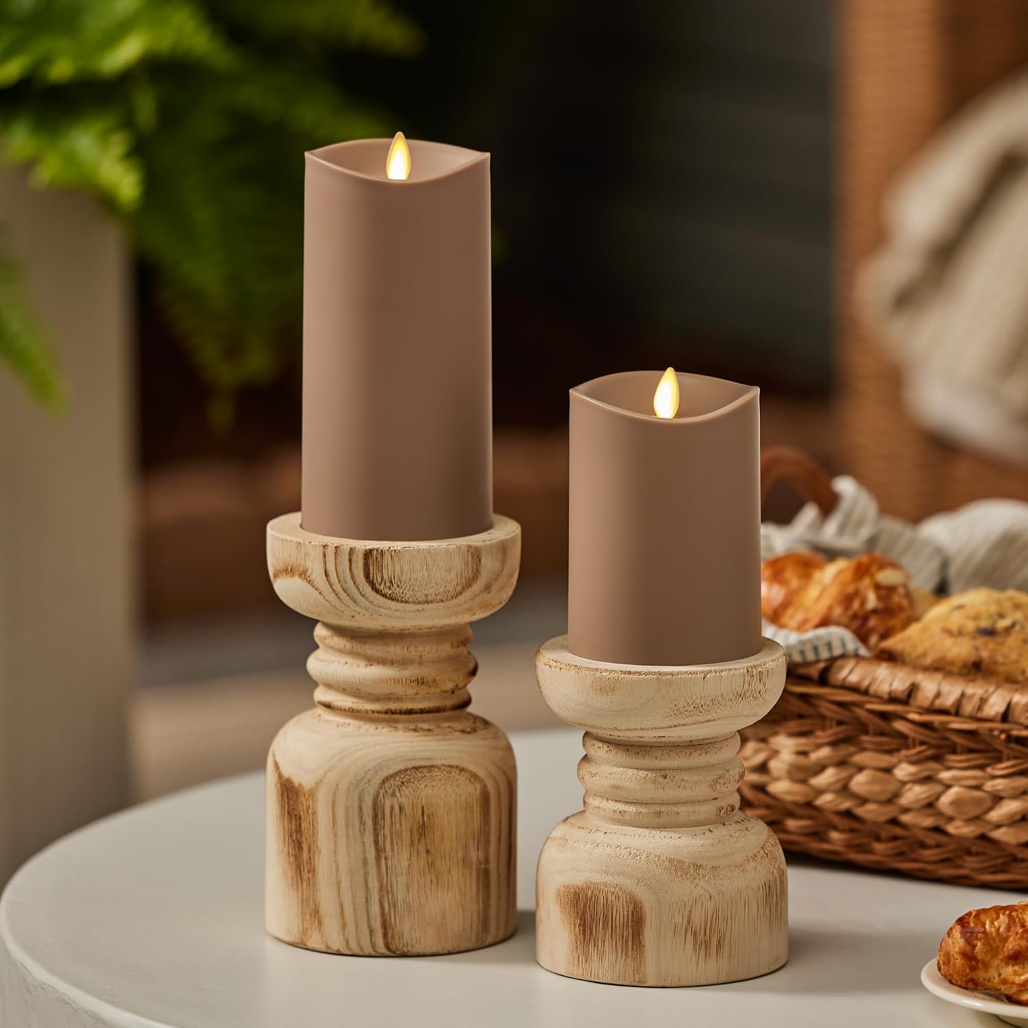 Luminara Outdoor Flameless LED Candle, Timeless Taupe 3.25" x 5", Moving Flame Pillar Timer Battery Operated Premium Plastic IPX4 Water Resistance