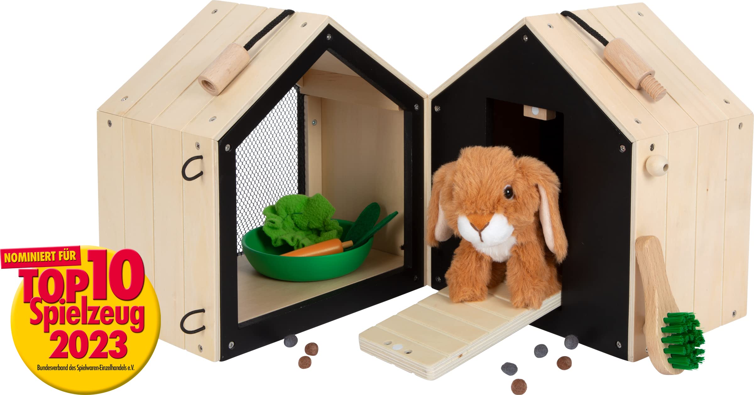 small foot Hasenstall mit Auslauf aus Holz, mit umfangreichem Zubehör, Rollenspielzeug für Kinder ab 3 Jahren, 12399