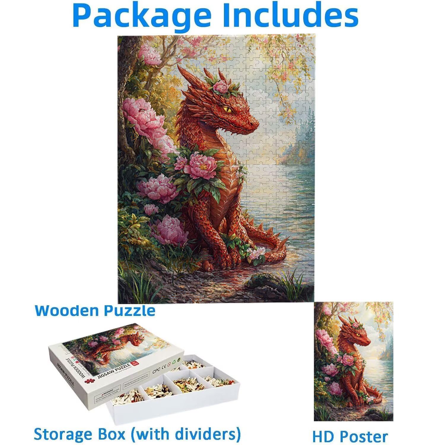 Puzzle dla dorosłych, 1000 elementów, motyw kwiatu smoka, 1000 puzzli dla dorosłych, gra edukacyjna, 76 x 50 cm, odpowiednie do dekompresji i dekoracji ścian pokoju, prezenty j-398