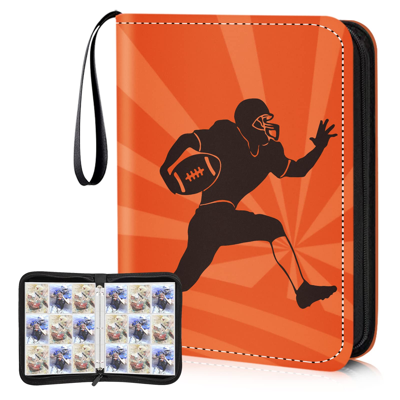Football Card Binder,9-Pocket Football Trading Card Binder with 900 Card Sleeves Refillable Cards Album Case for Cards Collection Baseball Football Hockey Basketball Sports Cards (Football)