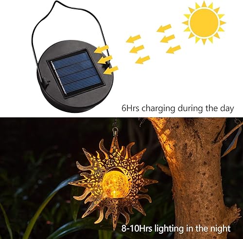 Miniatura 9 de Luces solares para decoración de jardín al aire libre, faroles colgantes de metal con girasol, regalos impermeables para patio, porche, césped,