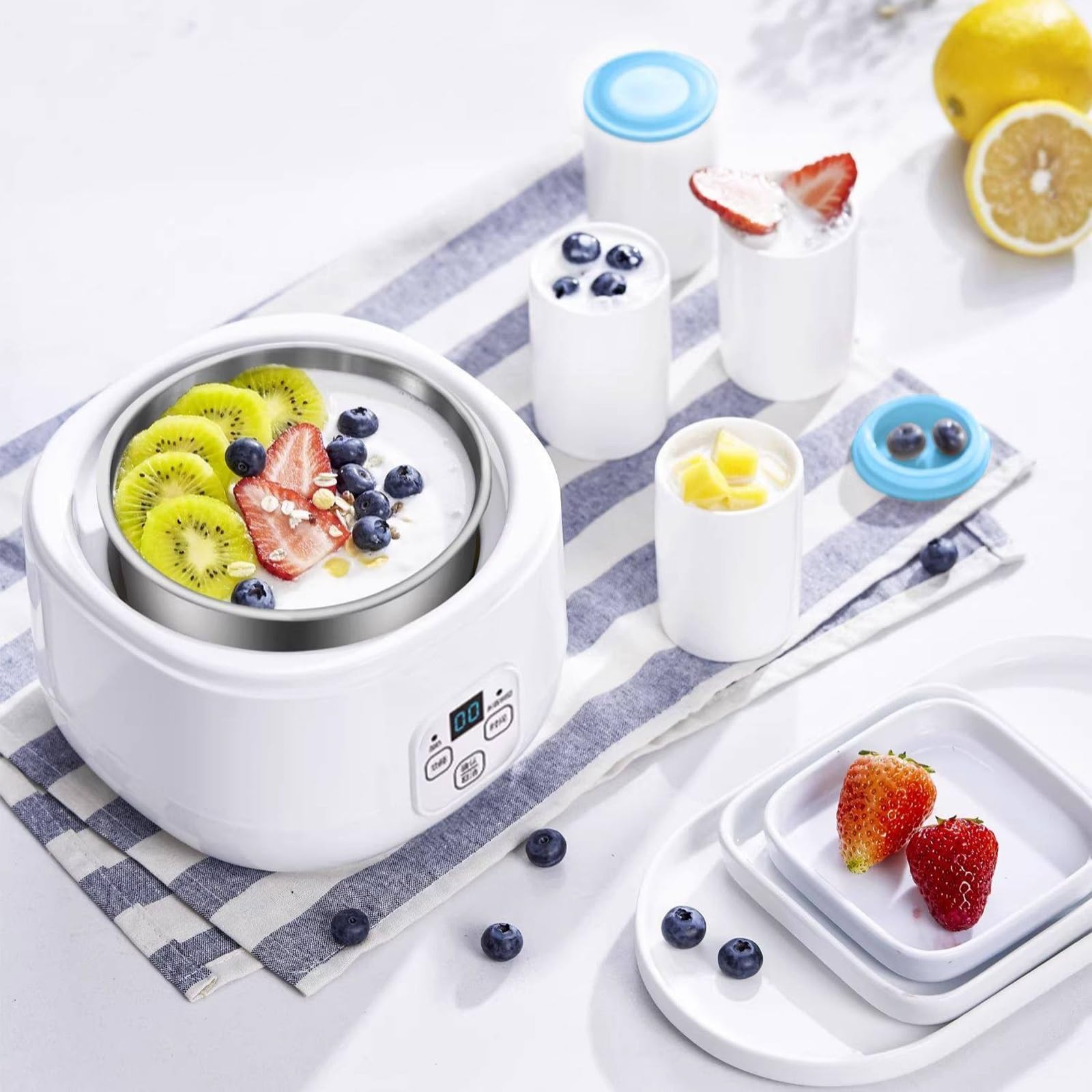 Yaourtière 3 en 1, Yaourtière Électrique, Cuve en Acier Inoxydable 304, avec Écran D'affichage Intelligent, Idéale pour Les Personnes Soucieuses de Leur Santé