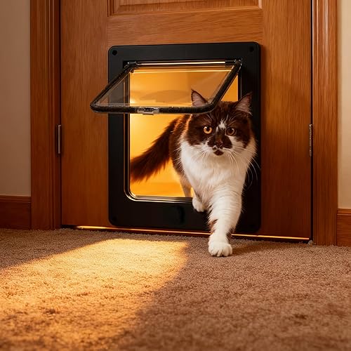 Miniatura 3 de HEEPDD Interior Exterior Cat Door, 4 Way Lock Pet Door with ABS Material Easy to Set Up and Simple Installation for Cabinets Garages Rooms Cat
