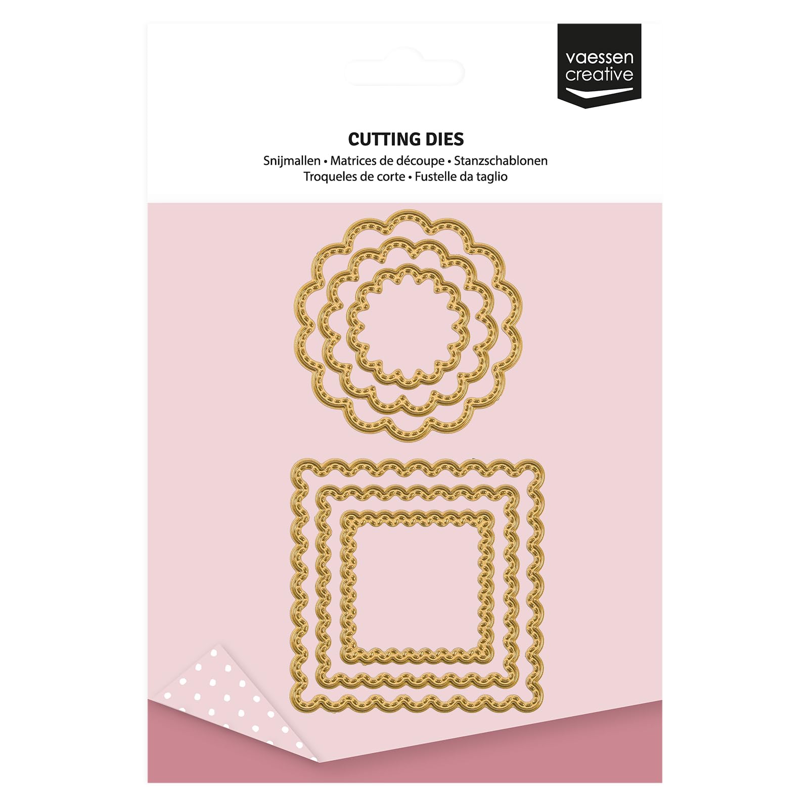 Vaessen Creative Cutting and Embossing Dies Set - Scalloped Circles & Squares - 6 pcs of 1 x 1" to 2.2 x 2.2" - for Mini Machine - Card Making Supplies - for Scrapbooking and Paper Crafts
