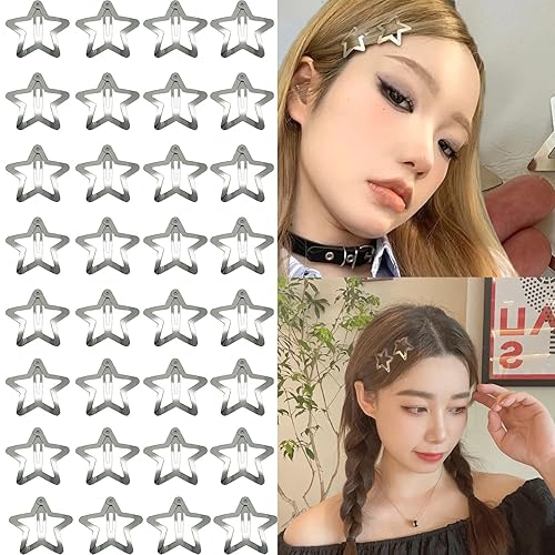 35 pinzas para el cabello con forma de estrella, de metal, antideslizantes, accesorios para el cabello de los años 2000, Y2K, lindos horquillas para