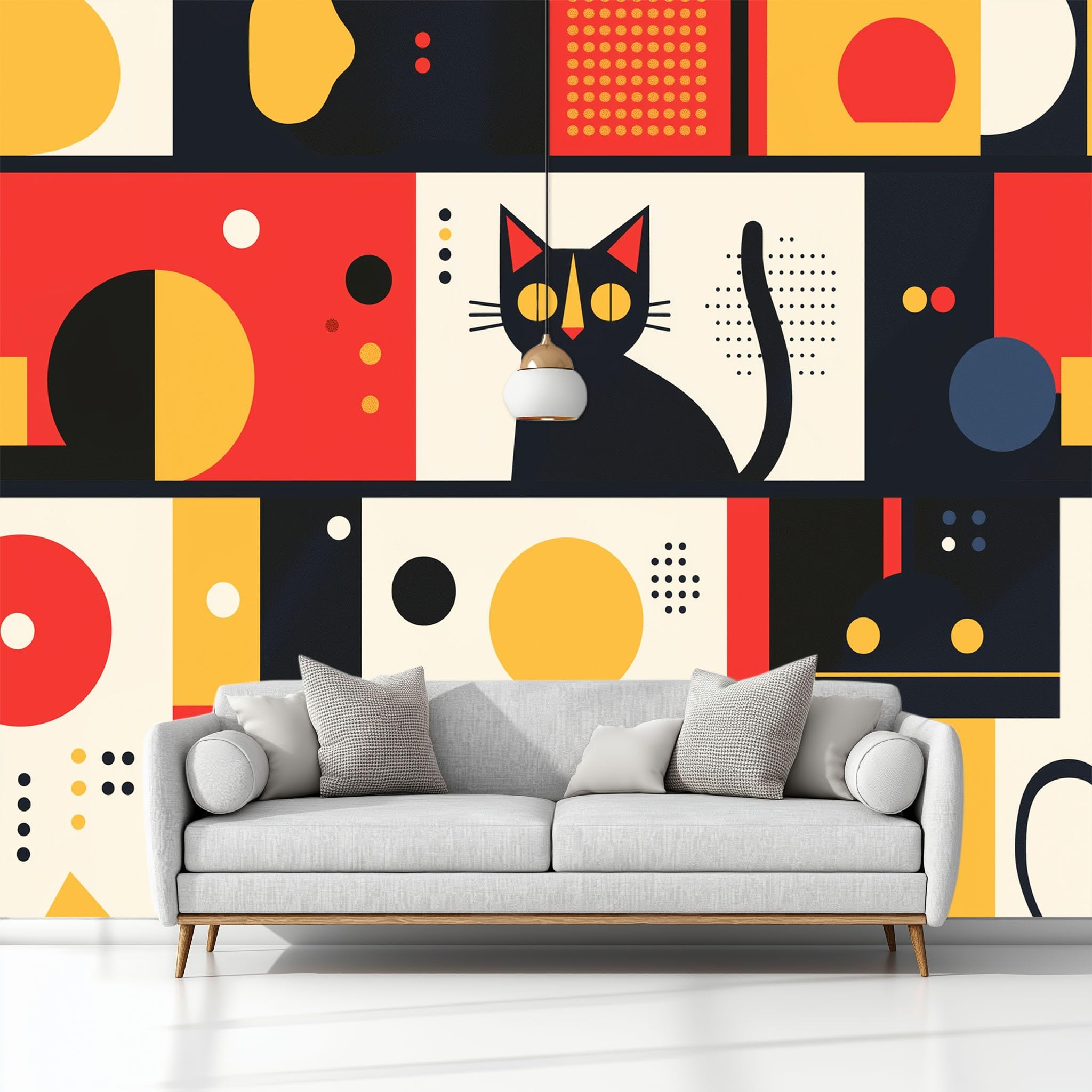 Panoramiczna tapeta 200 x 140 cm abstrakcyjny kot koło geometryczna włóknina XXL fototapeta dekoracja ścienna gobelin salon sypialnia - tapeta Trompe l'eil efekt 3D, kolor