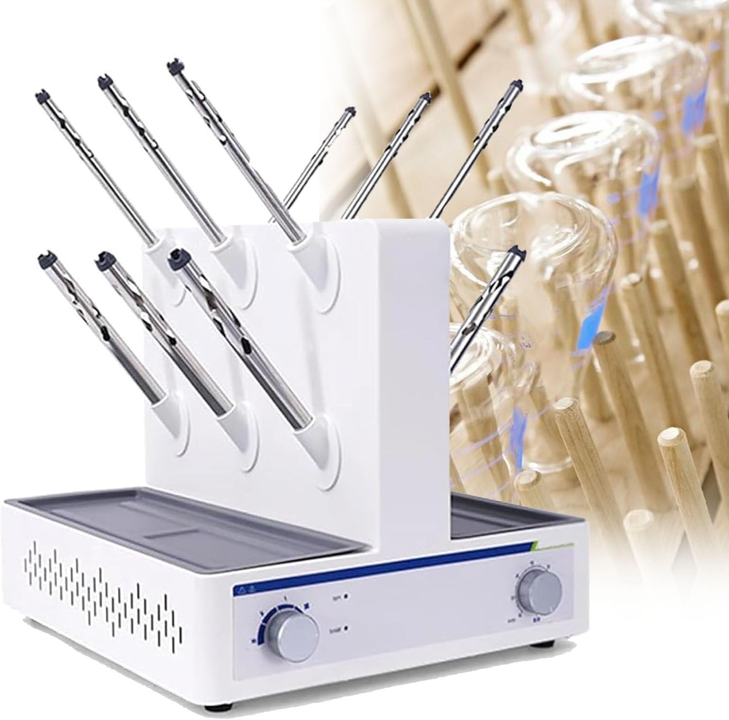 Essiccatore per vetreria da laboratorio con 12 tubi di asciugatura, temperatura regolabile 0-85 ℃, timer 0-1h, efficiente scaffale di asciugatura da laboratorio per un'asciugatura uniforme e