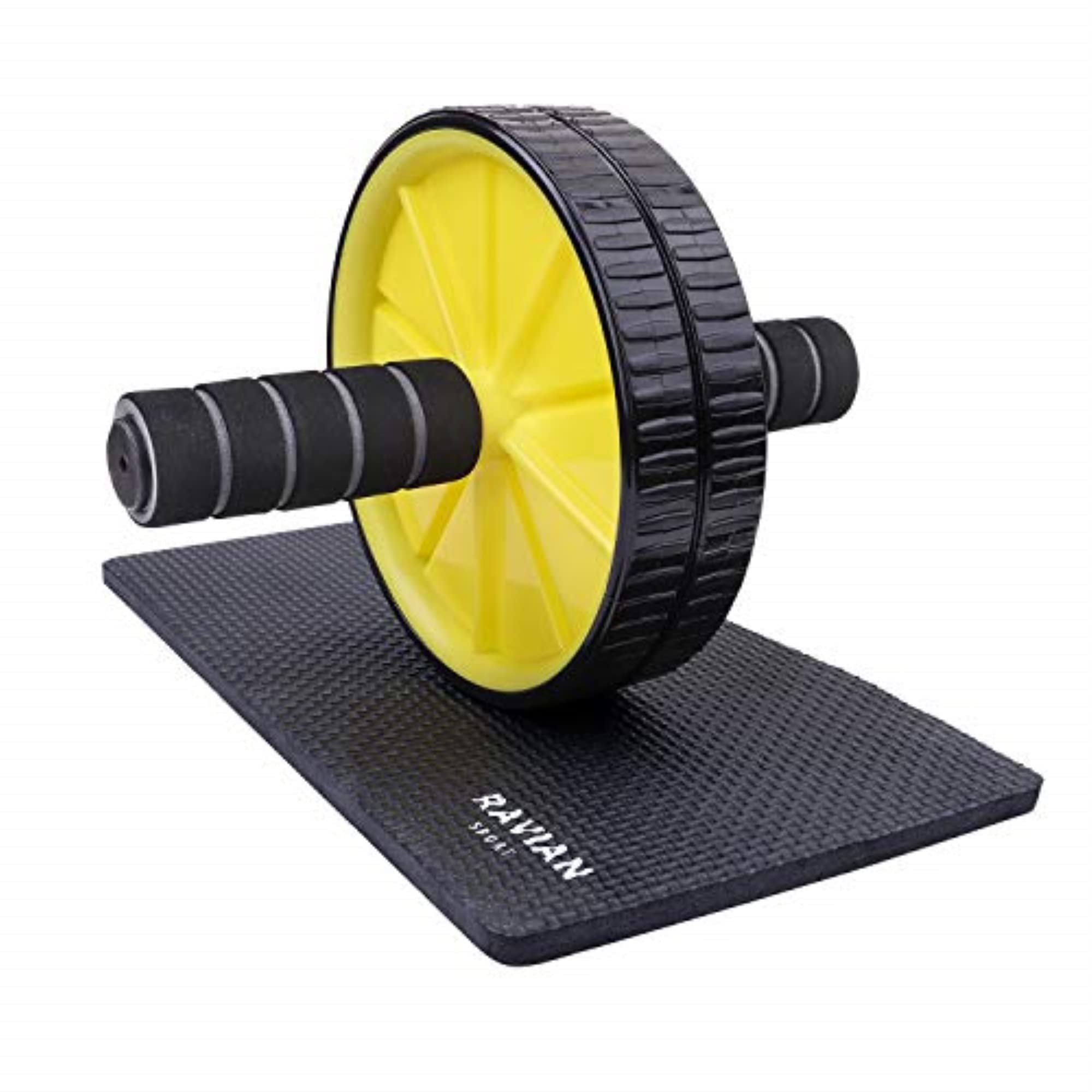 RAVIAN Ab Roller – Abdominal Wheel roller with Smooth Handle& knee pad, Ab Workout Wheel, Ab cruncher Gym Training tool, Exercise Equipment for Body Fitness Weight loss at Home. (Yellow & Black)