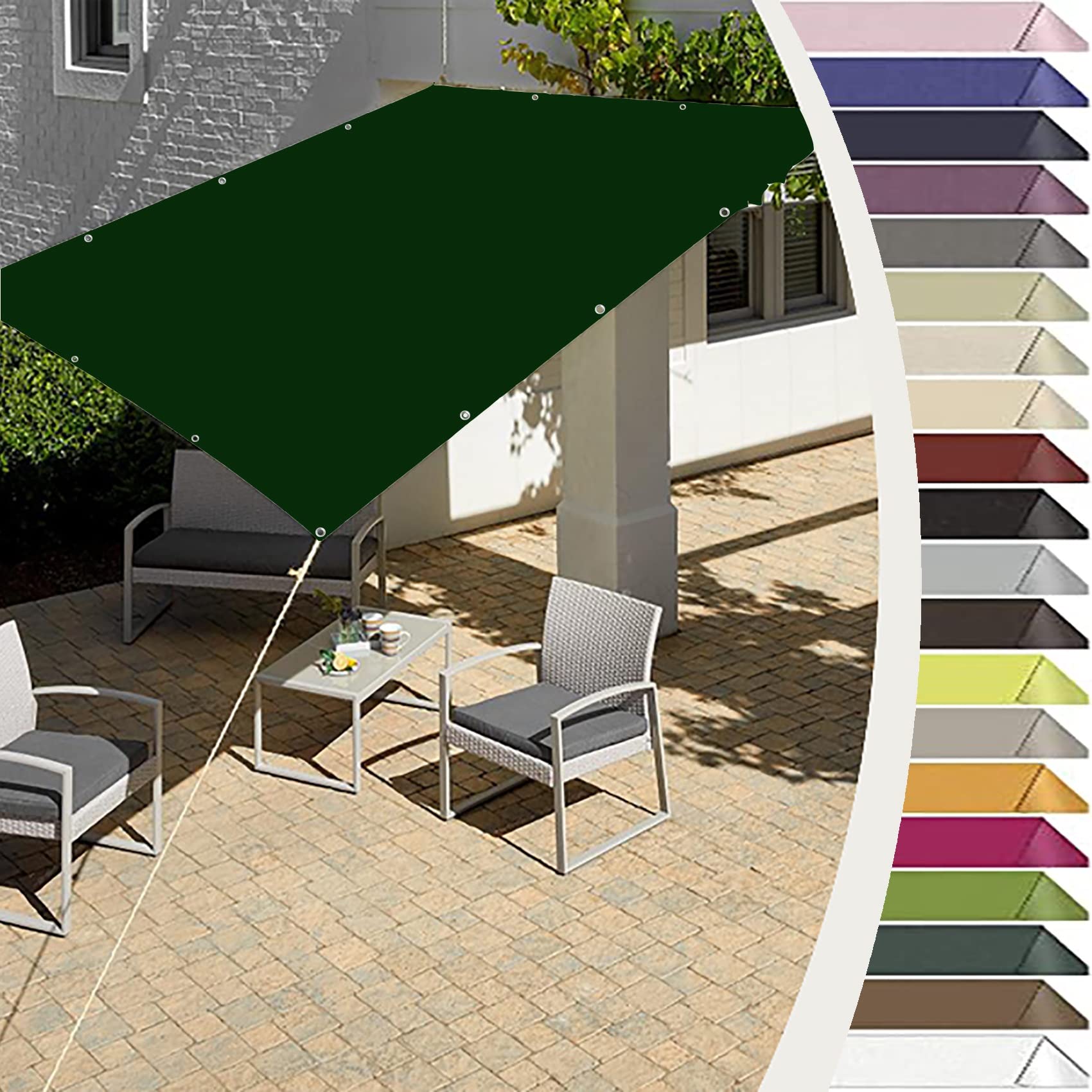 1,6 x 3,4 m Wate98% protezione UV facile da installare ombra per patio, giardino, cortile, cortile verde scuro con kit di fissaggio