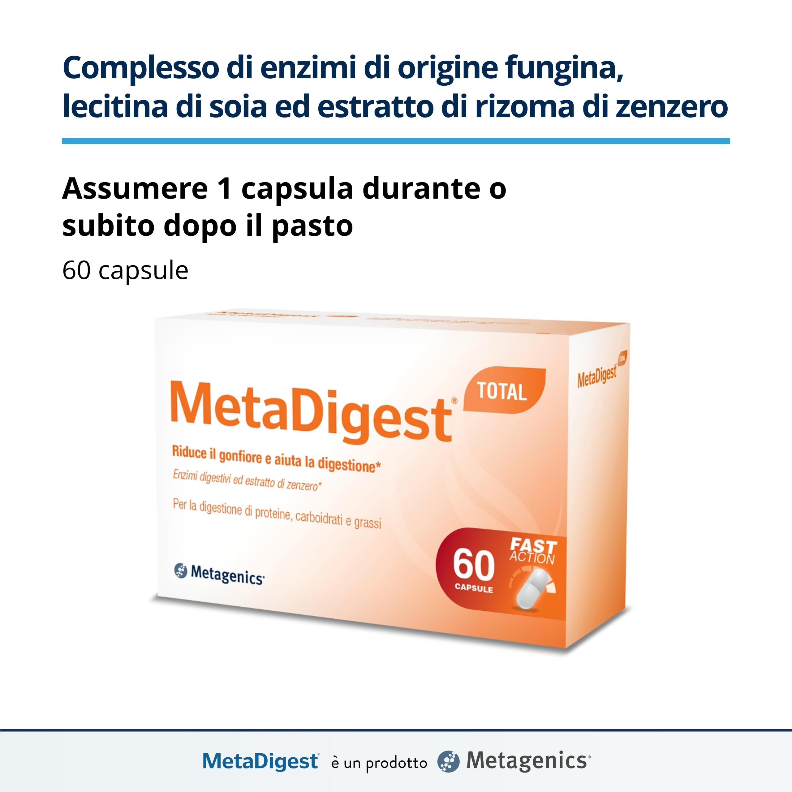 Metagenics MetaDigest Total - Riduzione Gonfiore e Digestione Veloce - 60 Capsule